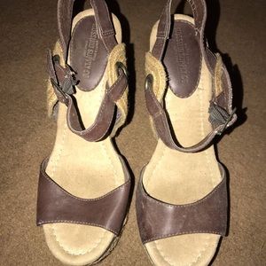 Brown leather wedges